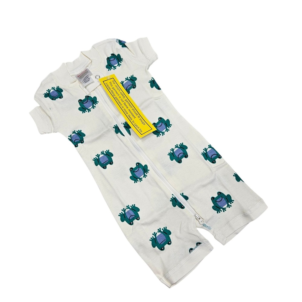 Hanna Andersson Romper Unisex Baby 6-12M Cream Frog Print Organic Cotton Zip Up